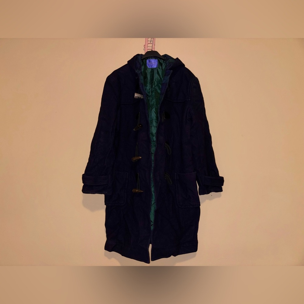 Tombow Varsity Japanese Authentic School Navy Duffle Coat with Green Interior